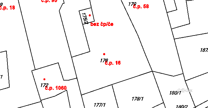 Úvaly 16 na parcele st. 176 v KÚ Úvaly u Prahy, Katastrální mapa