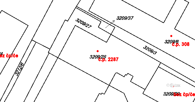 Místek 2287, Frýdek-Místek na parcele st. 3209/28 v KÚ Místek, Katastrální mapa