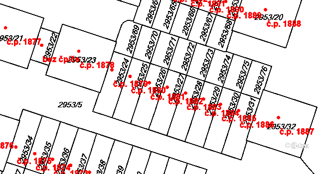 Kadaň 1882 na parcele st. 2953/27 v KÚ Kadaň, Katastrální mapa