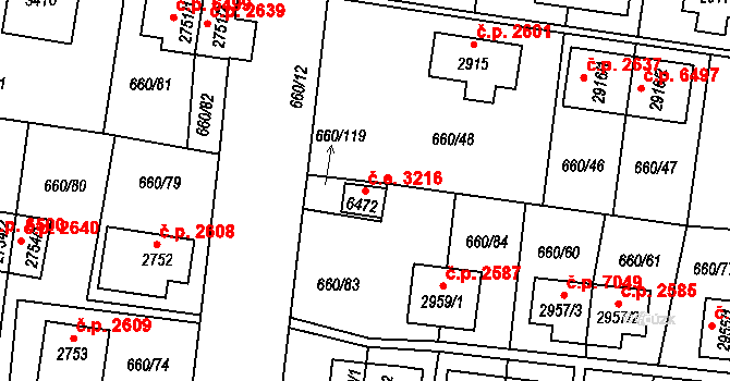 Zlín 3216 na parcele st. 6472 v KÚ Zlín, Katastrální mapa