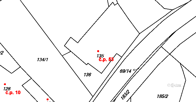 Hlinné 53, Nové Město na Moravě na parcele st. 135 v KÚ Hlinné, Katastrální mapa