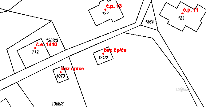 Kořenov 38438704 na parcele st. 121/2 v KÚ Polubný, Katastrální mapa