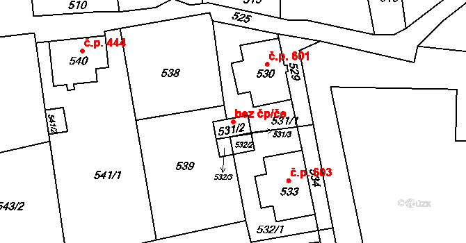 Šluknov 45149704 na parcele st. 531/2 v KÚ Šluknov, Katastrální mapa
