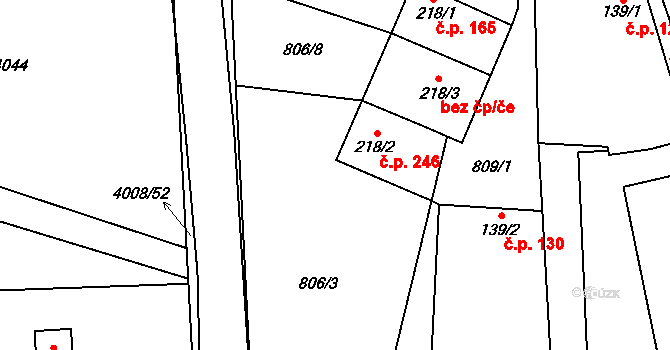 Kudlovice 246 na parcele st. 218/2 v KÚ Kudlovice, Katastrální mapa