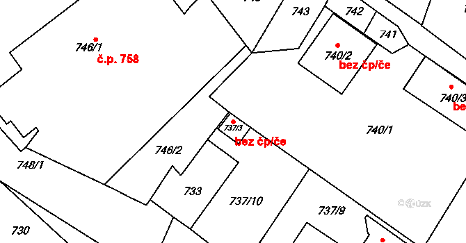 Bučovice 48216704 na parcele st. 737/3 v KÚ Bučovice, Katastrální mapa