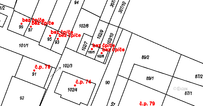 Horní Břečkov 49090704 na parcele st. 102/6 v KÚ Horní Břečkov, Katastrální mapa