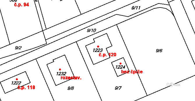 Doubravice 120, Pardubice na parcele st. 1223 v KÚ Semtín, Katastrální mapa