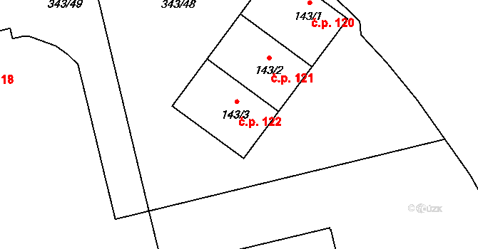 Lišice 122 na parcele st. 143/3 v KÚ Lišice, Katastrální mapa