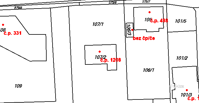 Horní Suchá 1208 na parcele st. 107/2 v KÚ Horní Suchá, Katastrální mapa