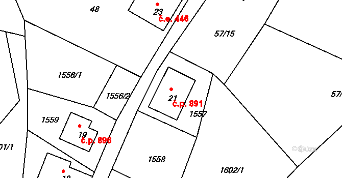 Krásná Lípa 891 na parcele st. 21 v KÚ Krásná Lípa, Katastrální mapa