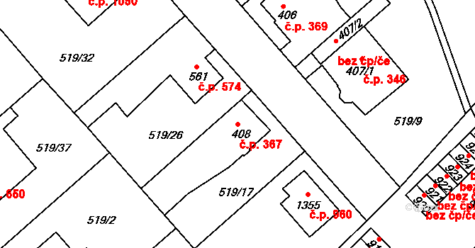 Neratovice 367 na parcele st. 408 v KÚ Neratovice, Katastrální mapa