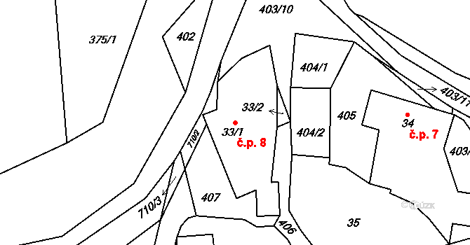 Vitanovice 8, Slapsko na parcele st. 33/1 v KÚ Slapsko, Katastrální mapa
