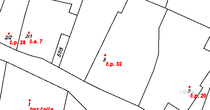 Čečovice 32 na parcele st. 3 v KÚ Čečovice u Bukovce, Katastrální mapa