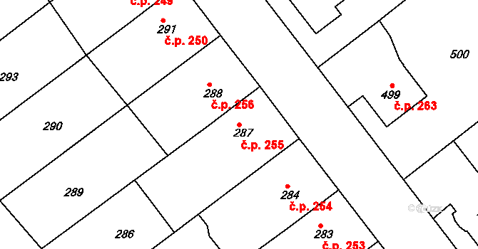 Jakubské Předměstí 255, Jaroměř na parcele st. 287 v KÚ Jaroměř, Katastrální mapa