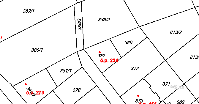Olomučany 234 na parcele st. 379 v KÚ Olomučany, Katastrální mapa