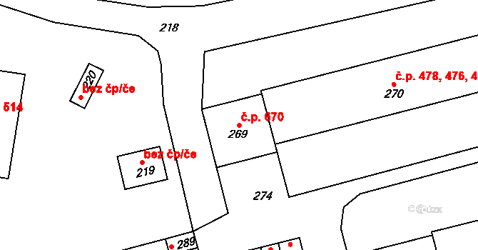 Velké Opatovice 670 na parcele st. 269 v KÚ Velké Opatovice, Katastrální mapa