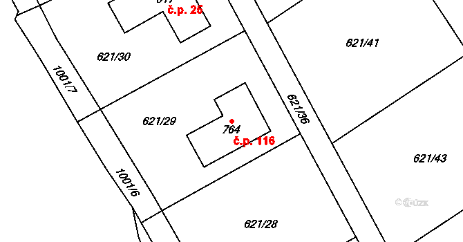 Halouny 116, Svinaře na parcele st. 764 v KÚ Svinaře, Katastrální mapa