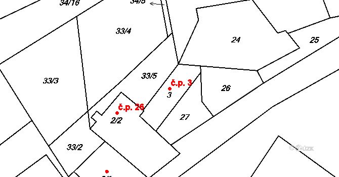 Lipovice 3 na parcele st. 3 v KÚ Lipovice, Katastrální mapa