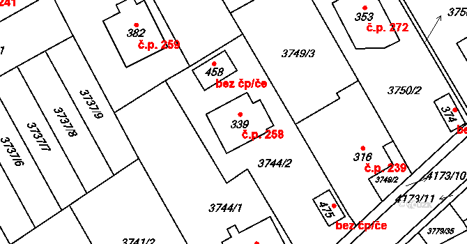 Besednice 258 na parcele st. 339 v KÚ Besednice, Katastrální mapa