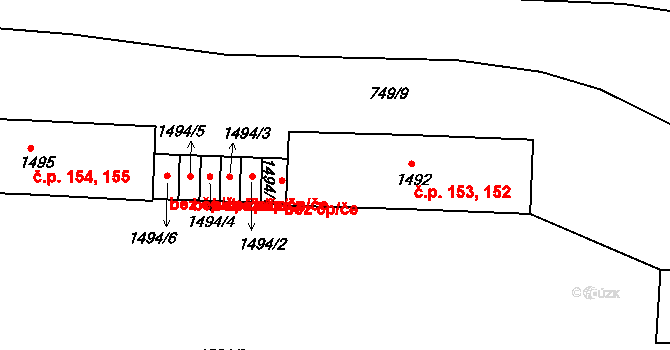 Nádražní Předměstí 152,153, Český Krumlov na parcele st. 1492 v KÚ Český Krumlov, Katastrální mapa