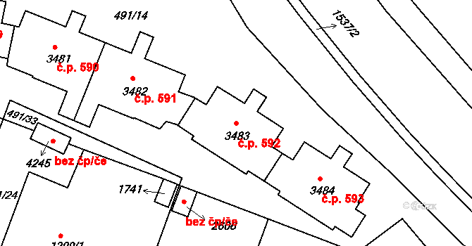 Horní Brána 592, Český Krumlov na parcele st. 3483 v KÚ Český Krumlov, Katastrální mapa
