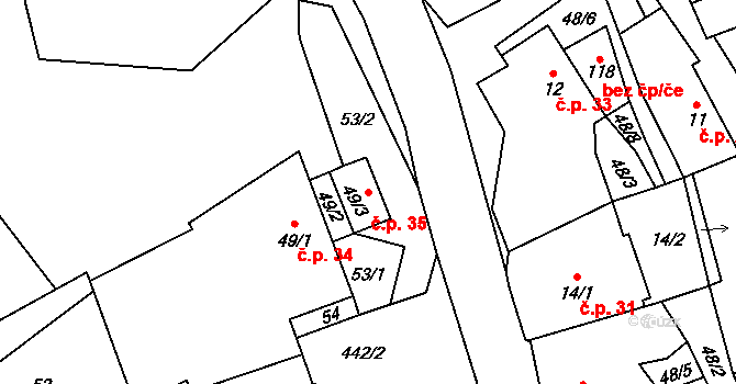 Hluboká 35, Krucemburk na parcele st. 49/3 v KÚ Hluboká u Krucemburku, Katastrální mapa