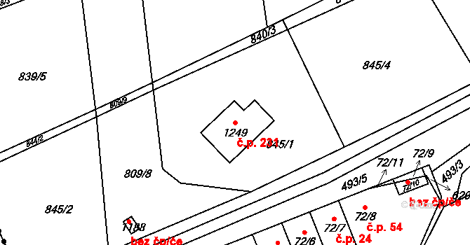 Olšany 231, Brandýsek na parcele st. 1249 v KÚ Brandýsek, Katastrální mapa