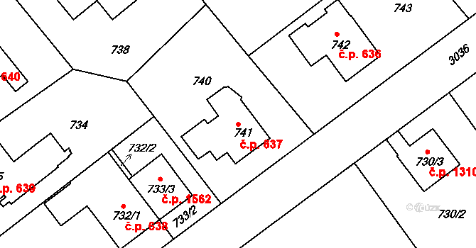 Rychnov nad Kněžnou 637 na parcele st. 741 v KÚ Rychnov nad Kněžnou, Katastrální mapa