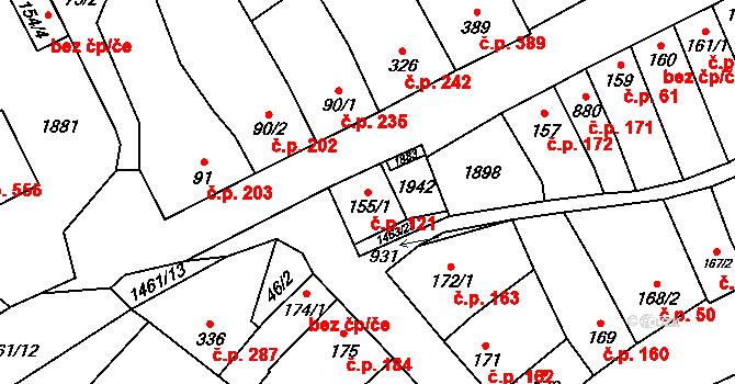 Kvasice 121 na parcele st. 155/1 v KÚ Kvasice, Katastrální mapa