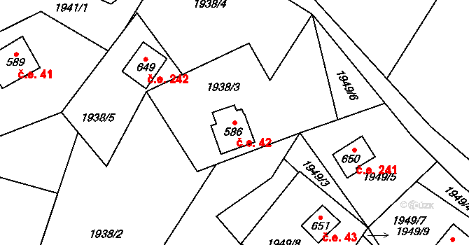 Rajnochovice 42 na parcele st. 586 v KÚ Rajnochovice, Katastrální mapa