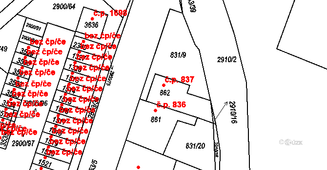 Bystřice pod Hostýnem 837 na parcele st. 862 v KÚ Bystřice pod Hostýnem, Katastrální mapa