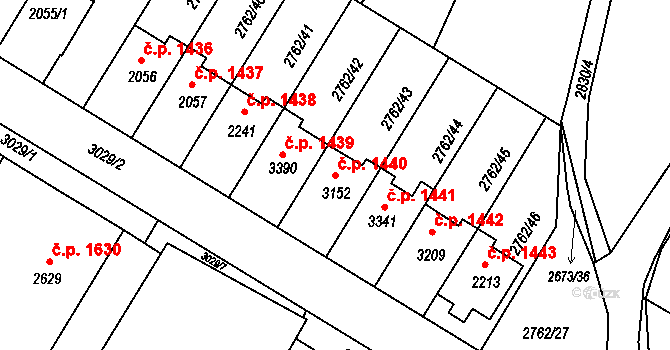 Bystřice pod Hostýnem 1440 na parcele st. 3152 v KÚ Bystřice pod Hostýnem, Katastrální mapa