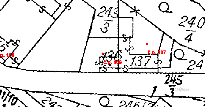 Ctidružice 109 na parcele st. 136 v KÚ Ctidružice, Katastrální mapa