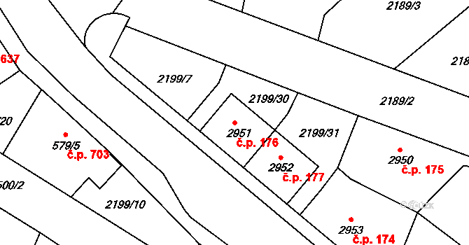 Jablonec nad Nisou 176 na parcele st. 2951 v KÚ Jablonec nad Nisou, Katastrální mapa
