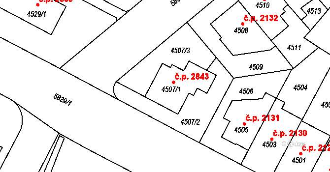 Jihlava 2843 na parcele st. 4507/1 v KÚ Jihlava, Katastrální mapa