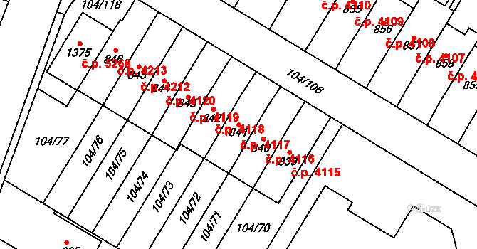 Jihlava 4117 na parcele st. 841 v KÚ Bedřichov u Jihlavy, Katastrální mapa