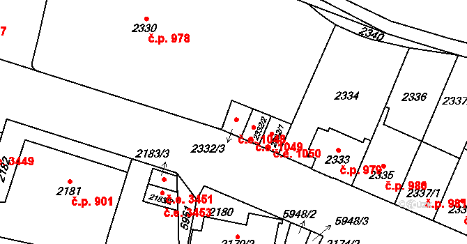 Jihlava 1048 na parcele st. 2332/3 v KÚ Jihlava, Katastrální mapa