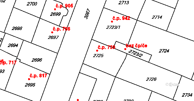 Čelákovice 739 na parcele st. 2725 v KÚ Čelákovice, Katastrální mapa