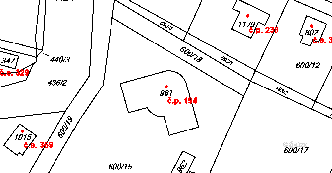 Kamenný Újezdec 194, Kamenný Přívoz na parcele st. 961 v KÚ Kamenný Přívoz, Katastrální mapa