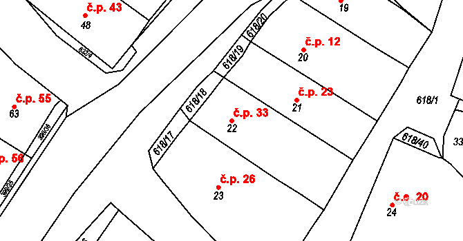 Cekov 33 na parcele st. 22 v KÚ Cekov, Katastrální mapa