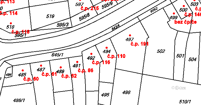 Kobylnice 110 na parcele st. 494 v KÚ Kobylnice u Brna, Katastrální mapa