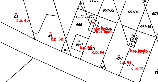 Rybníček 63 na parcele st. 85/1 v KÚ Rybníček, Katastrální mapa