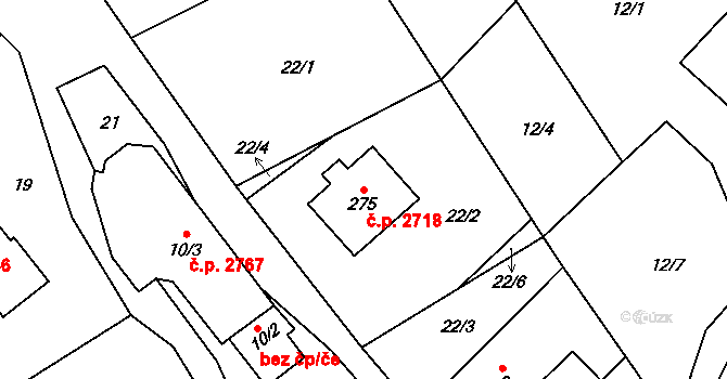 Šumperk 2718 na parcele st. 275 v KÚ Horní Temenice, Katastrální mapa