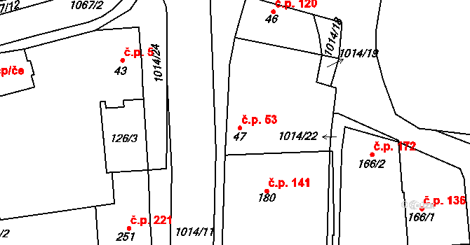 Cerhenice 53 na parcele st. 47 v KÚ Cerhenice, Katastrální mapa