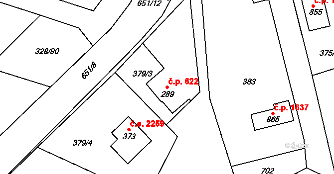Struhařov 622, Kamenice na parcele st. 289 v KÚ Štiřín, Katastrální mapa