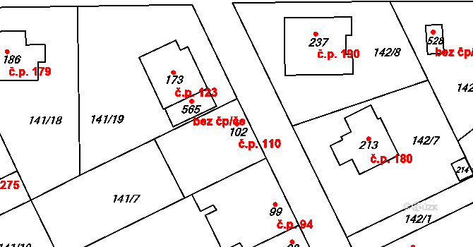 Mratín 110 na parcele st. 102 v KÚ Mratín, Katastrální mapa