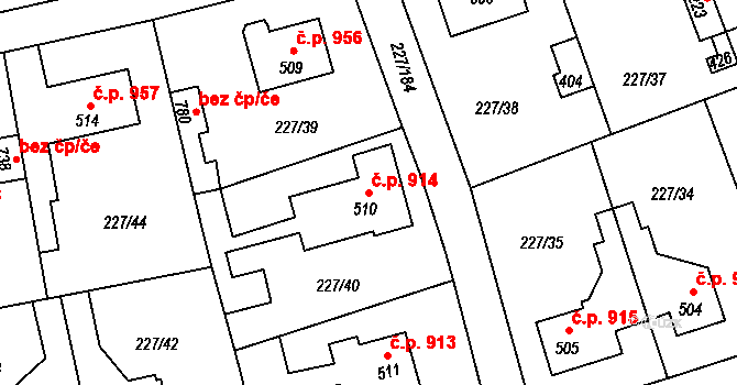 Švermov 914, Kladno na parcele st. 510 v KÚ Hnidousy, Katastrální mapa