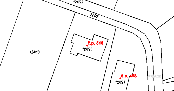 Chotěbuz 510 na parcele st. 124/28 v KÚ Chotěbuz, Katastrální mapa