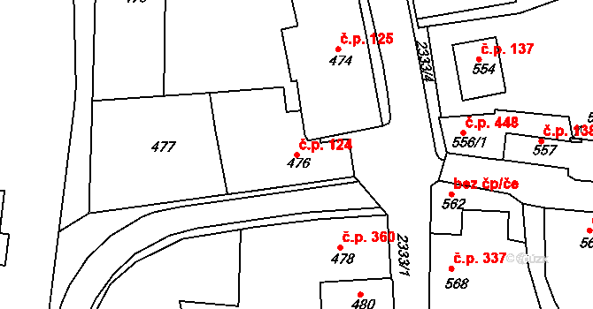 Mnichovo Hradiště 124 na parcele st. 476 v KÚ Mnichovo Hradiště, Katastrální mapa