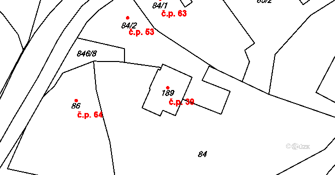 Břevenec 39, Šumvald na parcele st. 189 v KÚ Břevenec, Katastrální mapa